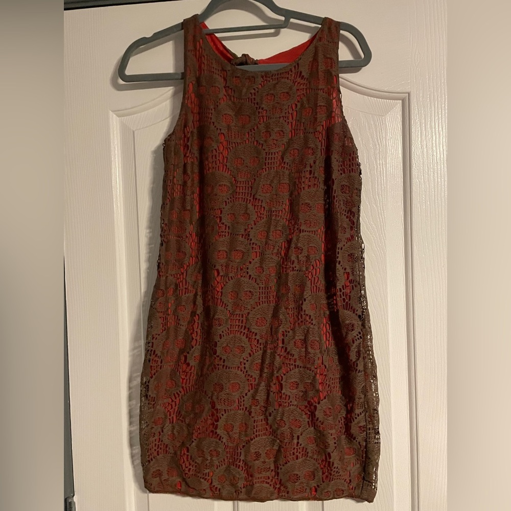 Skull Lace Overlay Shift Dress
